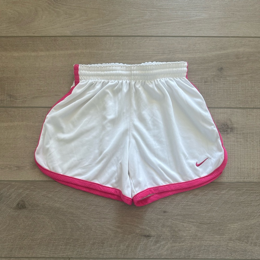 Girls Nike White and Pink Athletic Shorts